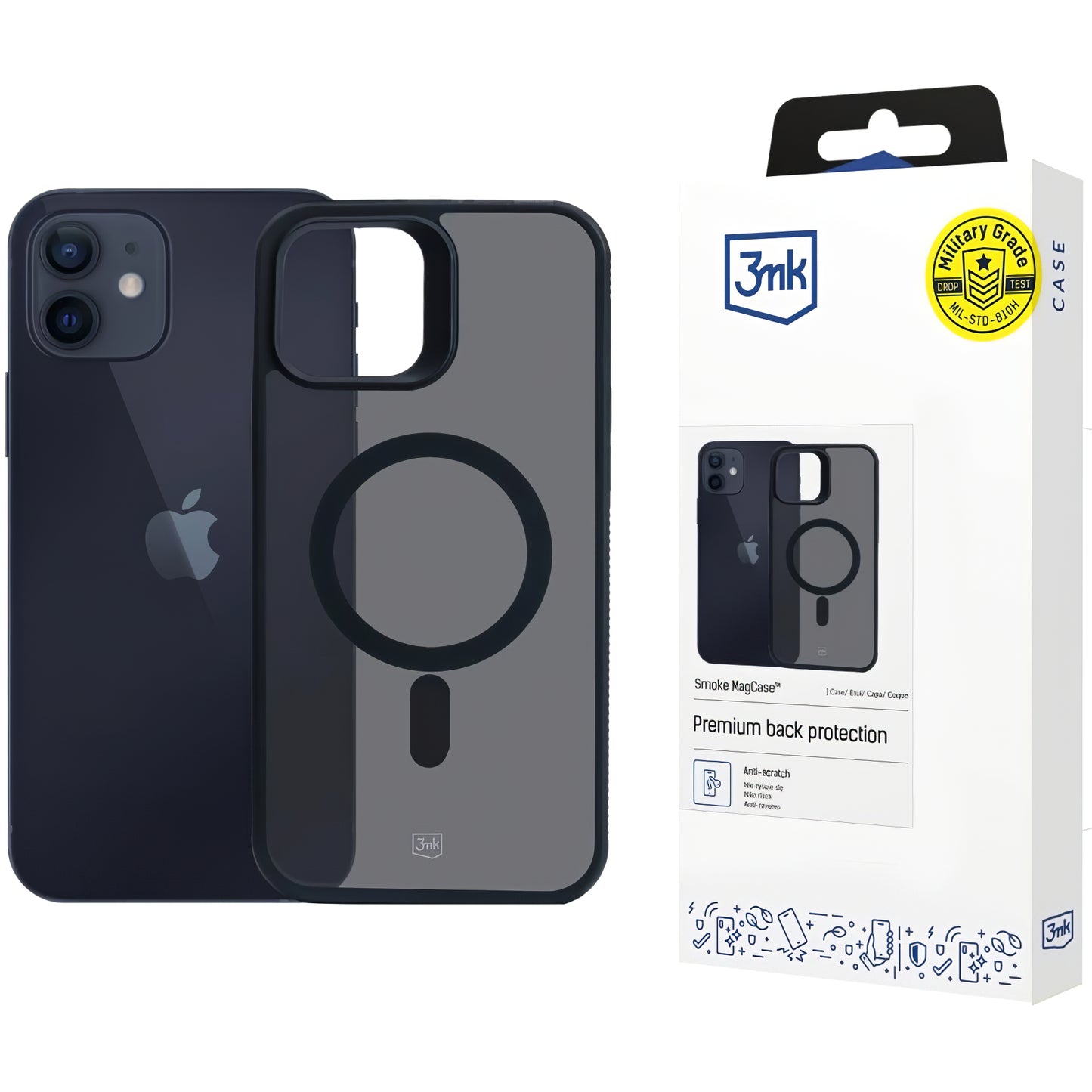 MagSafe tok Apple iPhone 12 / 12 Pro-hoz, 3MK, Smoke MagCase, Fekete