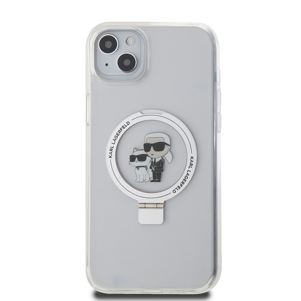 MagSafe tok Apple iPhone 15 Plus-hoz, Karl Lagerfeld, Ringstand Karl és Choupette, Fehér, Újrazárva