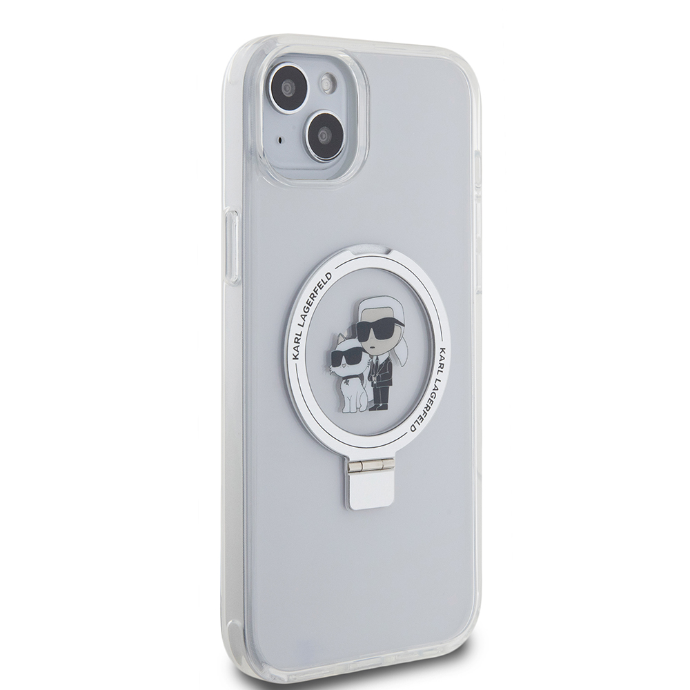 MagSafe tok Apple iPhone 15 Plus-hoz, Karl Lagerfeld, Ringstand Karl és Choupette, Fehér, Újrazárva