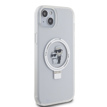 MagSafe tok Apple iPhone 15 Plus-hoz, Karl Lagerfeld, Ringstand Karl és Choupette, Fehér, Újrazárva