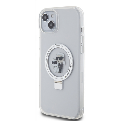 MagSafe tok Apple iPhone 15 Plus-hoz, Karl Lagerfeld, Ringstand Karl és Choupette, Fehér, Újrazárva