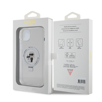 MagSafe tok Apple iPhone 15 Plus-hoz, Karl Lagerfeld, Ringstand Karl és Choupette, Fehér, Újrazárva