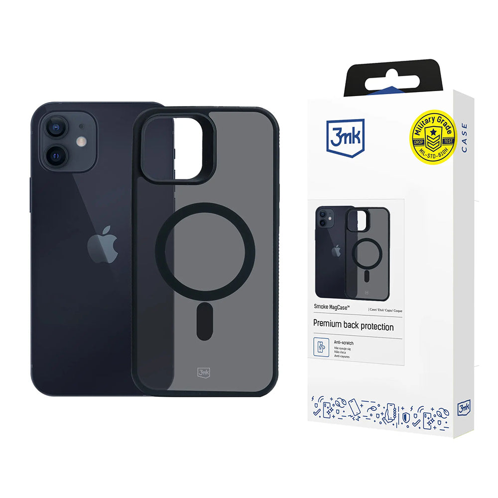 MagSafe tok Apple iPhone 12 / 12 Pro-hoz, 3MK, Smoke MagCase, Fekete