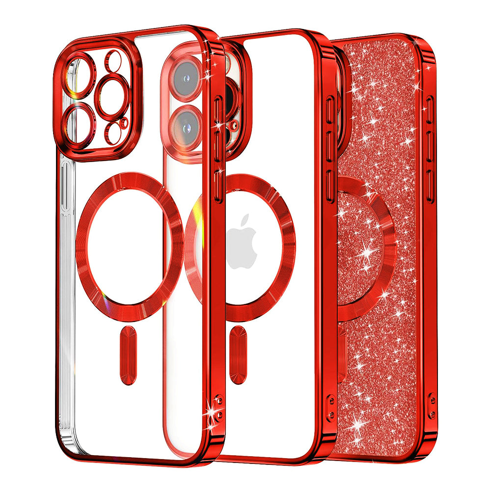 MagSafe tok Apple iPhone 12 Pro-hoz, Techsuit, Luxury Glitter, Piros