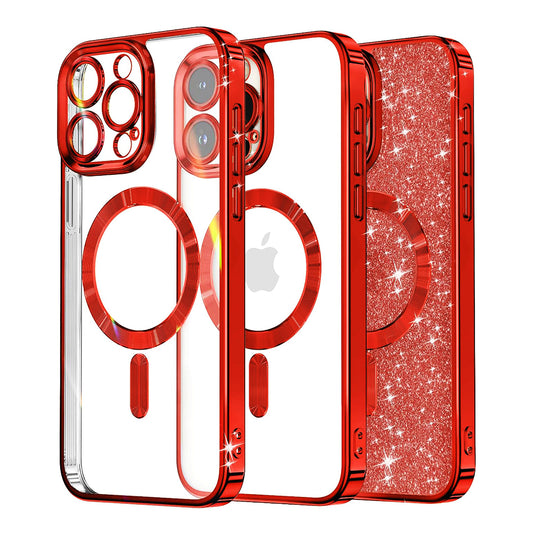 MagSafe tok Apple iPhone 12 Pro-hoz, Techsuit, Luxury Glitter, Piros