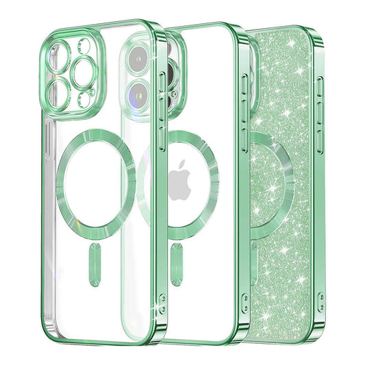 MagSafe tok Apple iPhone 12 Pro-hoz, Techsuit, Luxury Glitter, Világos zöld