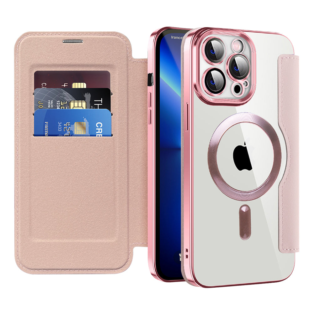 MagSafe tok Apple iPhone 13 Pro Max-hoz, Techsuit, SmartMag Book, rózsaszín