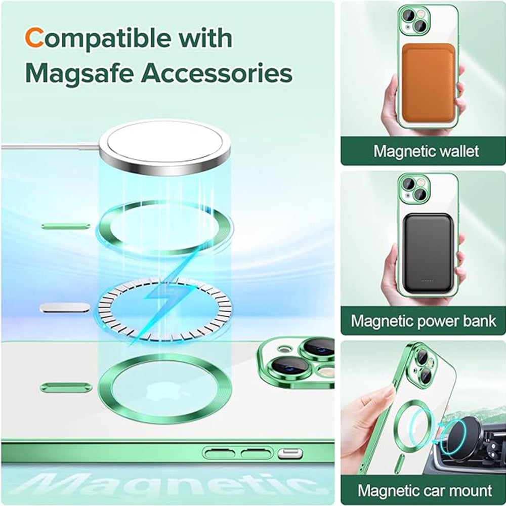 MagSafe Case for Apple iPhone 14, Techsuit, Luxury Crystal, Light Green