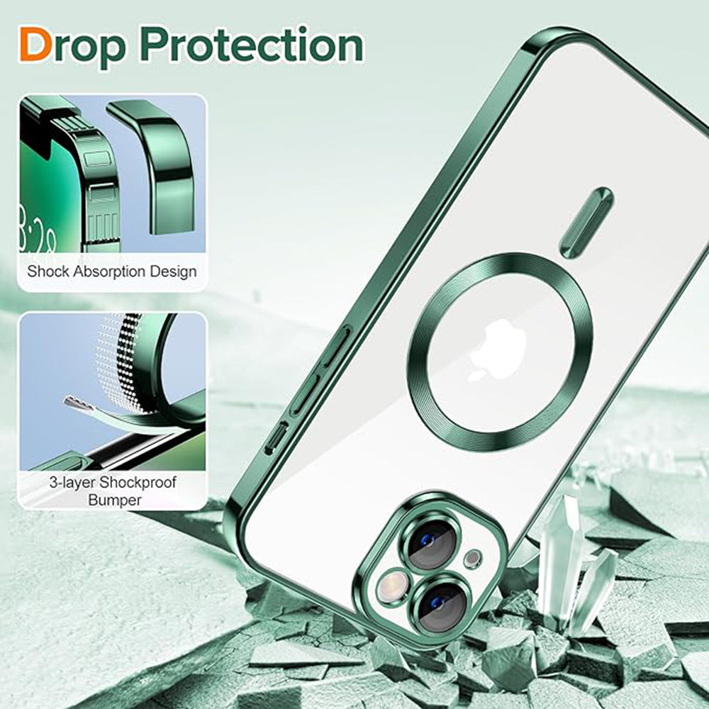 MagSafe Case for Apple iPhone 14, Techsuit, Luxury Crystal, Dark Green