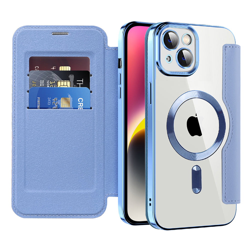 MagSafe Case for Apple iPhone 14, Techsuit, SmartMag Book, Blue