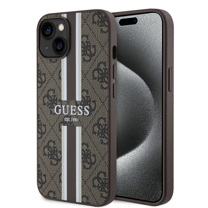 MagSafe tok Apple iPhone 15-höz, Guess, 4G Printed Stripes, Barna