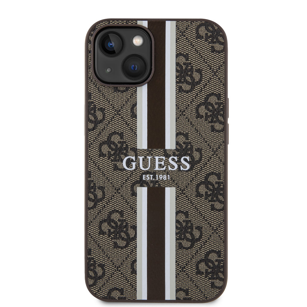 MagSafe tok Apple iPhone 15-höz, Guess, 4G Printed Stripes, Barna