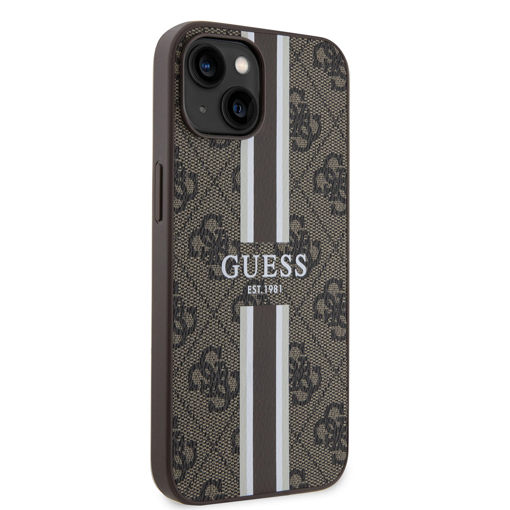 MagSafe tok Apple iPhone 15-höz, Guess, 4G Printed Stripes, Barna