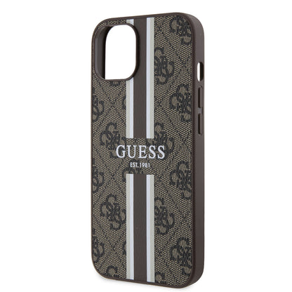 MagSafe tok Apple iPhone 15-höz, Guess, 4G Printed Stripes, Barna