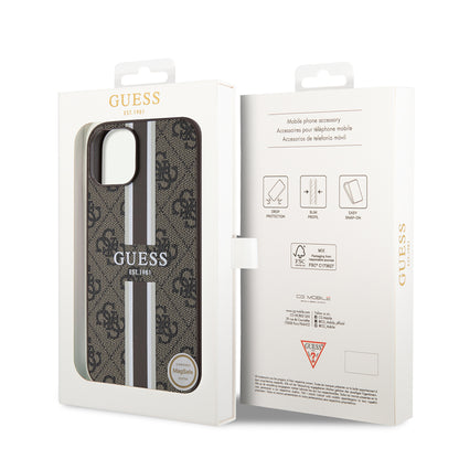 MagSafe tok Apple iPhone 15-höz, Guess, 4G Printed Stripes, Barna