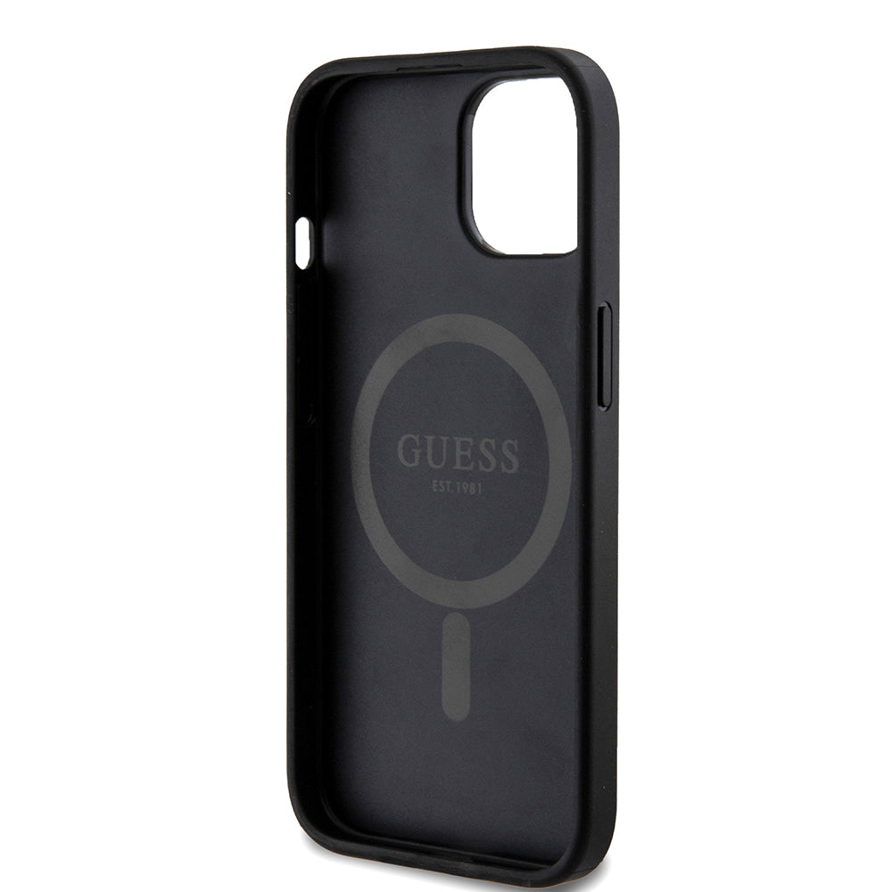 MagSafe tok Apple iPhone 15-höz, Guess, 4G Ring Classic Logo, Fekete