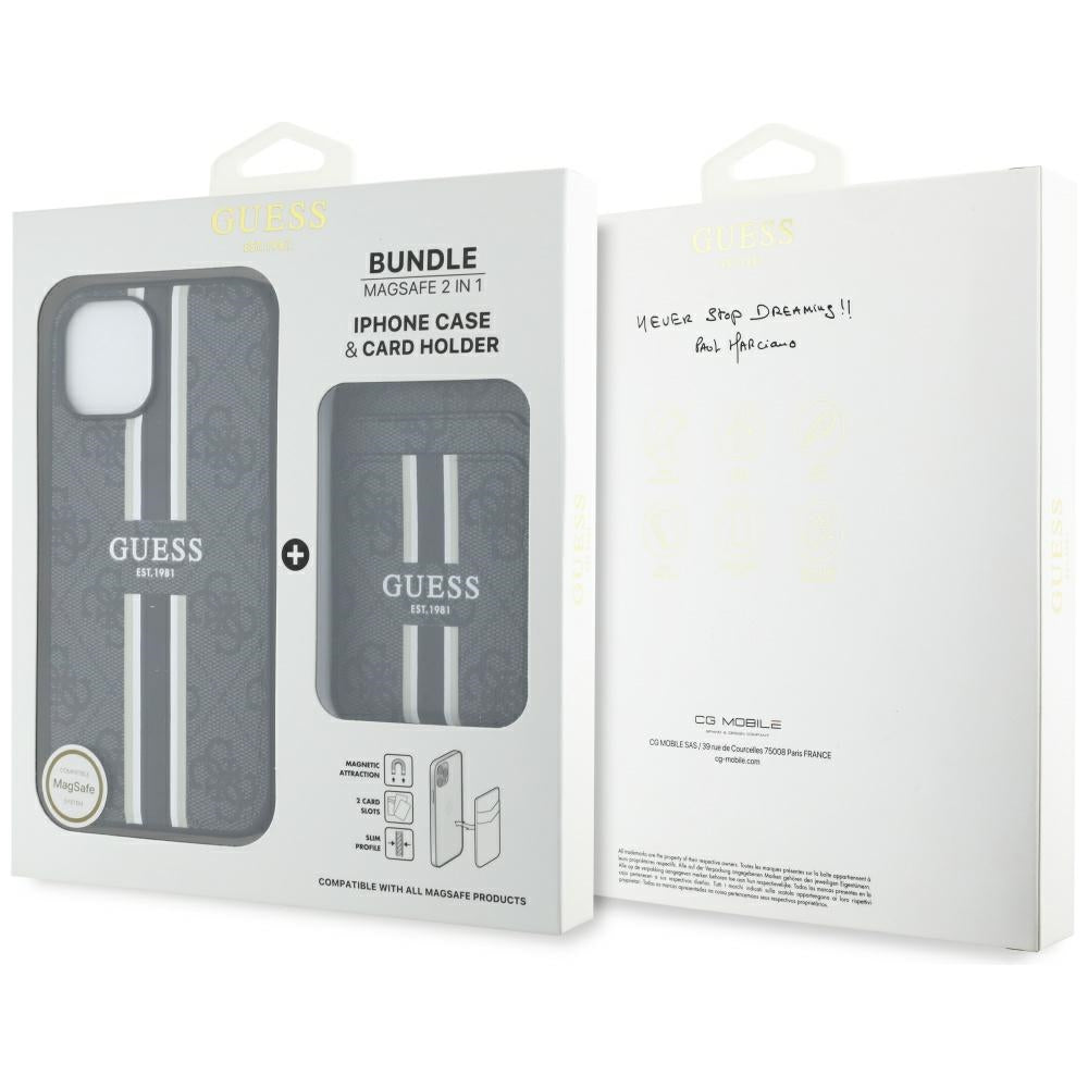 MagSafe tok Apple iPhone 15-höz, Guess, Cardslot 4G Stripes, Fekete