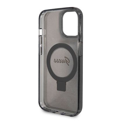 MagSafe tok Apple iPhone 15-höz, Guess, Ring Stand Script Glitter, Fekete