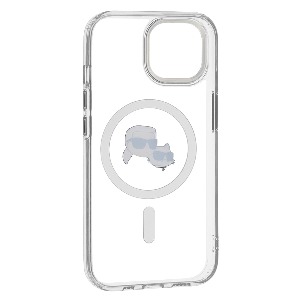 MagSafe tok Apple iPhone 15-höz, Karl Lagerfeld, IML Metal Karl & Choupette's Heads, Fehér