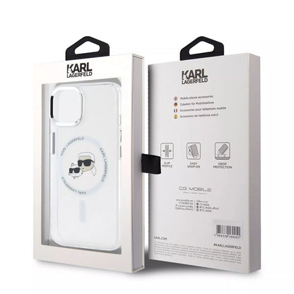 MagSafe tok Apple iPhone 15-höz, Karl Lagerfeld, IML Metal Karl & Choupette's Heads, Fehér