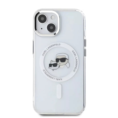 MagSafe tok Apple iPhone 15-höz, Karl Lagerfeld, IML Metal Karl & Choupette's Heads, Fehér