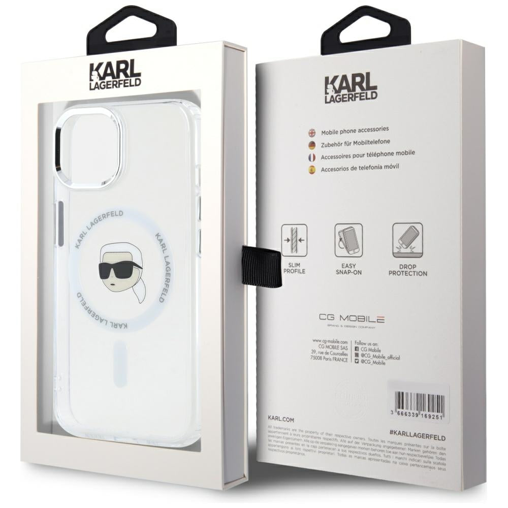 MagSafe tok Apple iPhone 15-höz, Karl Lagerfeld, IML Metal Karl's Head, Fehér