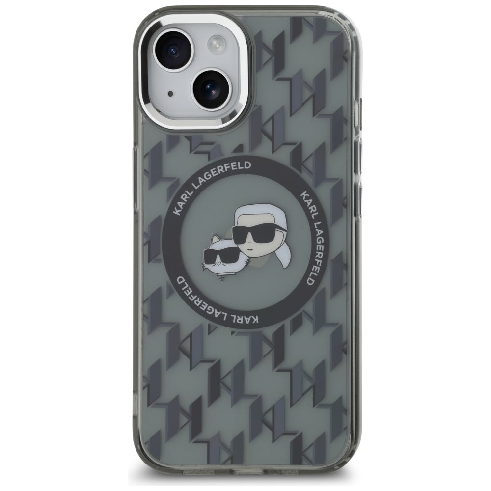 MagSafe tok Apple iPhone 15-höz, Karl Lagerfeld, IML Monogram Karl & Choupette's Heads, Fekete