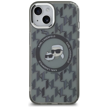 MagSafe tok Apple iPhone 15-höz, Karl Lagerfeld, IML Monogram Karl & Choupette's Heads, Fekete