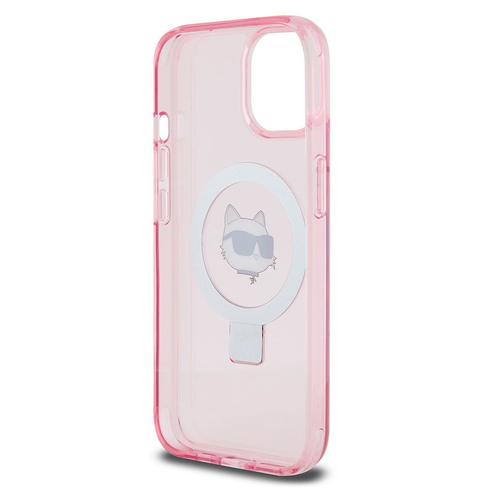 MagSafe Case for Apple iPhone 15, Karl Lagerfeld, Ring Stand Choupette's Head, Pink