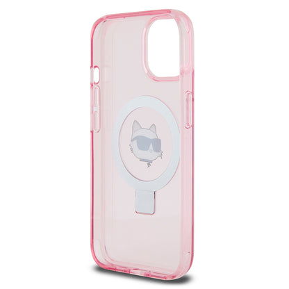 MagSafe Case for Apple iPhone 15, Karl Lagerfeld, Ring Stand Choupette's Head, Pink