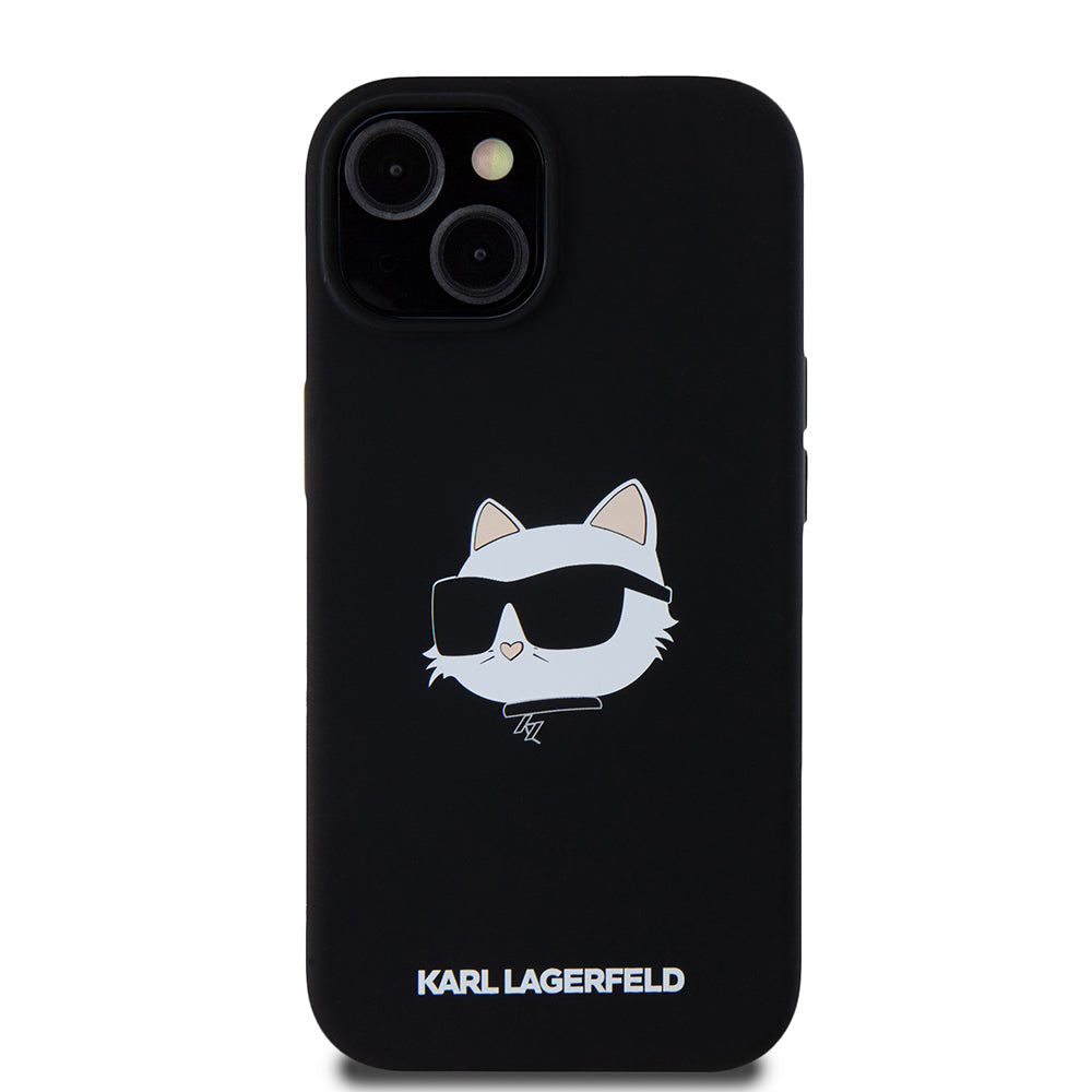 MagSafe tok Apple iPhone 15-höz, Karl Lagerfeld, Choupette fej szilikon, Fekete