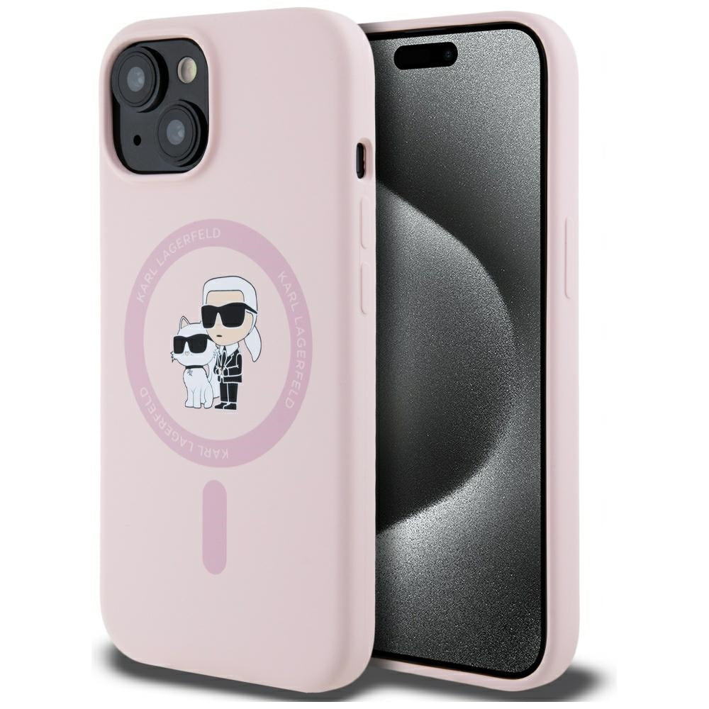 MagSafe Case for Apple iPhone 15, Karl Lagerfeld, Karl & Choupette Silicone, Pink
