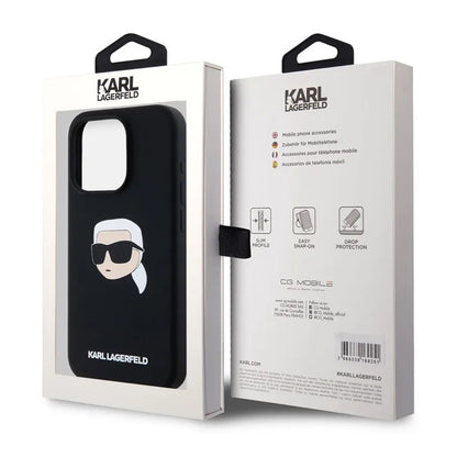 MagSafe Case for Apple iPhone 15, Karl Lagerfeld, Silicone Karl's Head, Black