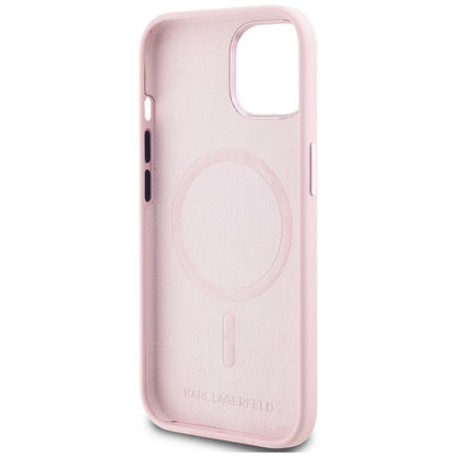 MagSafe Case for Apple iPhone 15, Karl Lagerfeld, Silicone Shadow Metal Initial, Pink