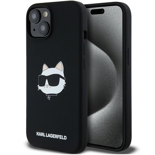 MagSafe Case for Apple iPhone 15 Plus, Karl Lagerfeld, Silicone Choupette's Head, Black