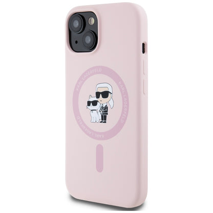 MagSafe Case for Apple iPhone 15 Plus, Karl Lagerfeld, Karl & Choupette Silicone, Pink