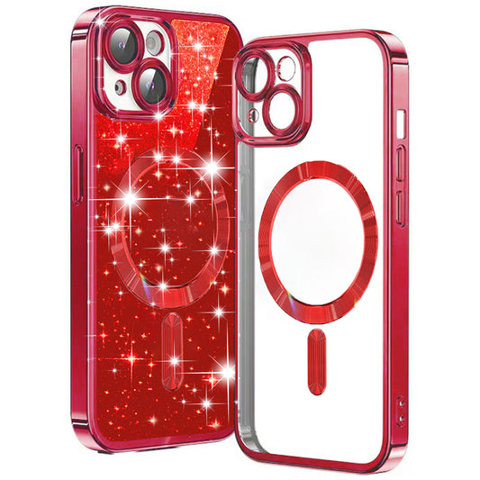MagSafe tok Apple iPhone 15 Plus-hoz, Techsuit, Luxury Glitter, Piros