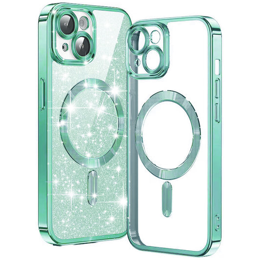 MagSafe tok Apple iPhone 15 Plus-hoz, Techsuit, Luxury Glitter, Világos zöld