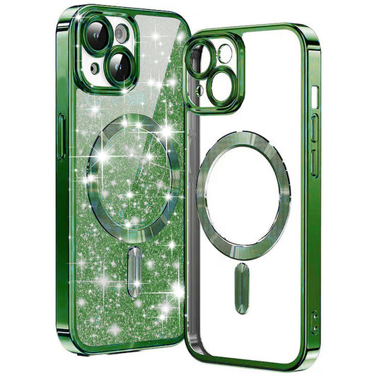 MagSafe tok Apple iPhone 15 Plus-hoz, Techsuit, Luxury Glitter, Sötétzöld