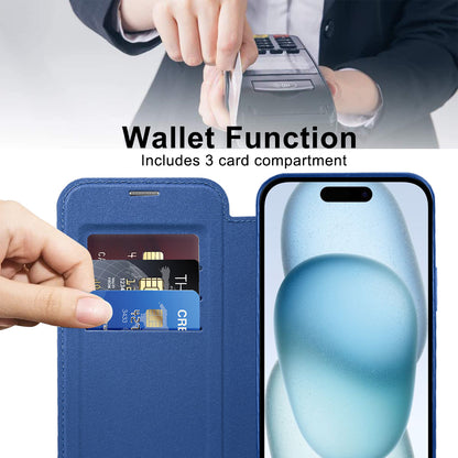 MagSafe Case for Apple iPhone 15 Plus, Techsuit, SmartMag Book, Blue
