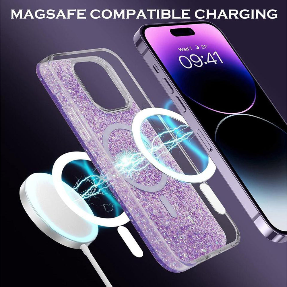 MagSafe tok Apple iPhone 15 Plus-hoz, Techsuit, Csillogó Csillám, Magenta