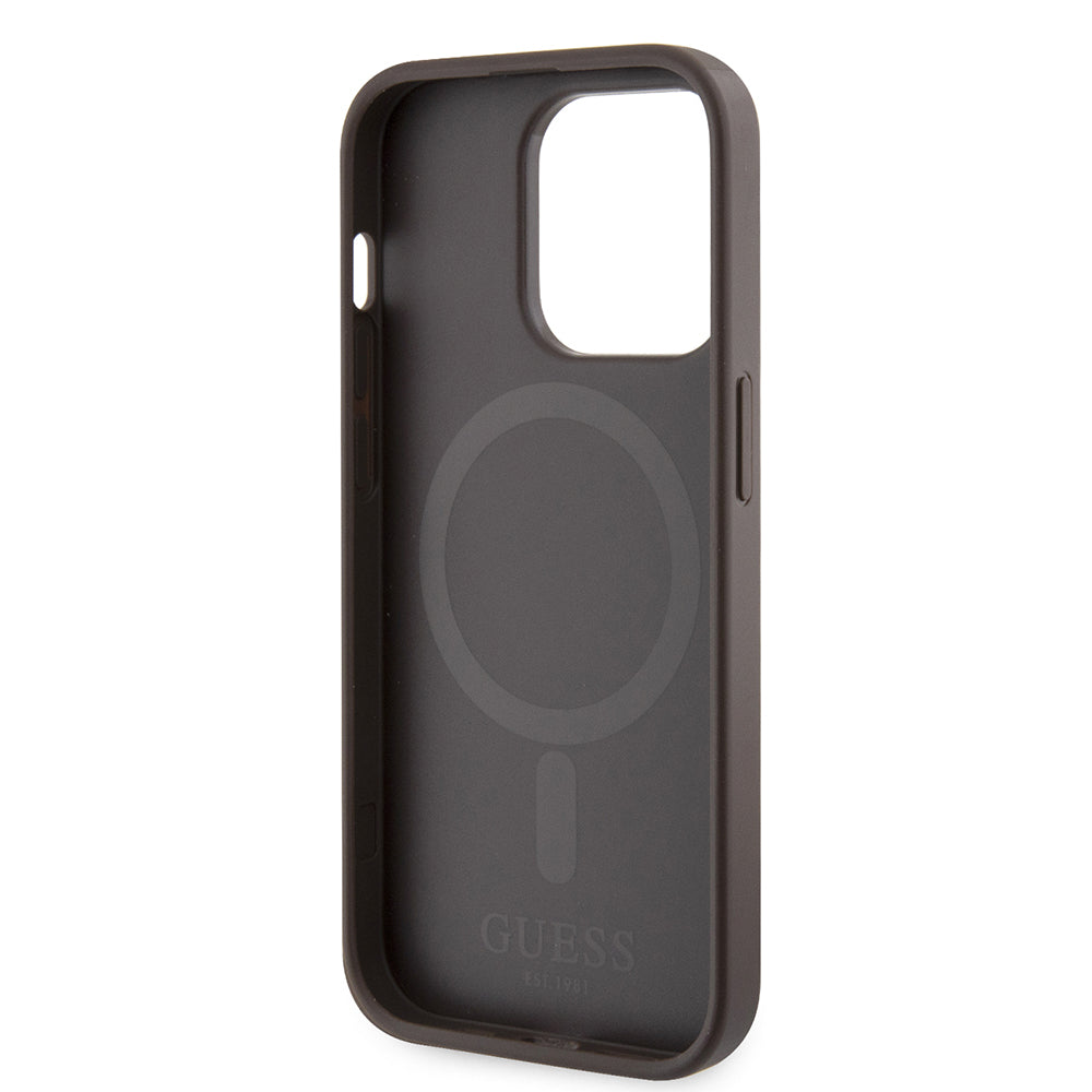 MagSafe tok Apple iPhone 15 Pro-hoz, Guess, 4G Nyomtatott Csíkok, Barna
