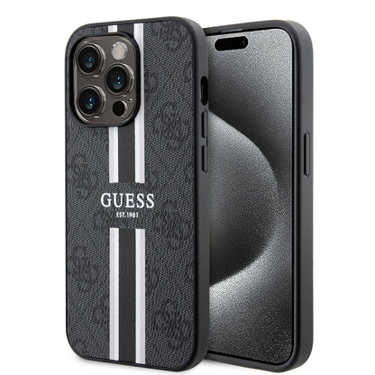 MagSafe tok Apple iPhone 15 Pro-hoz, Guess, 4G Printed Stripes, Fekete