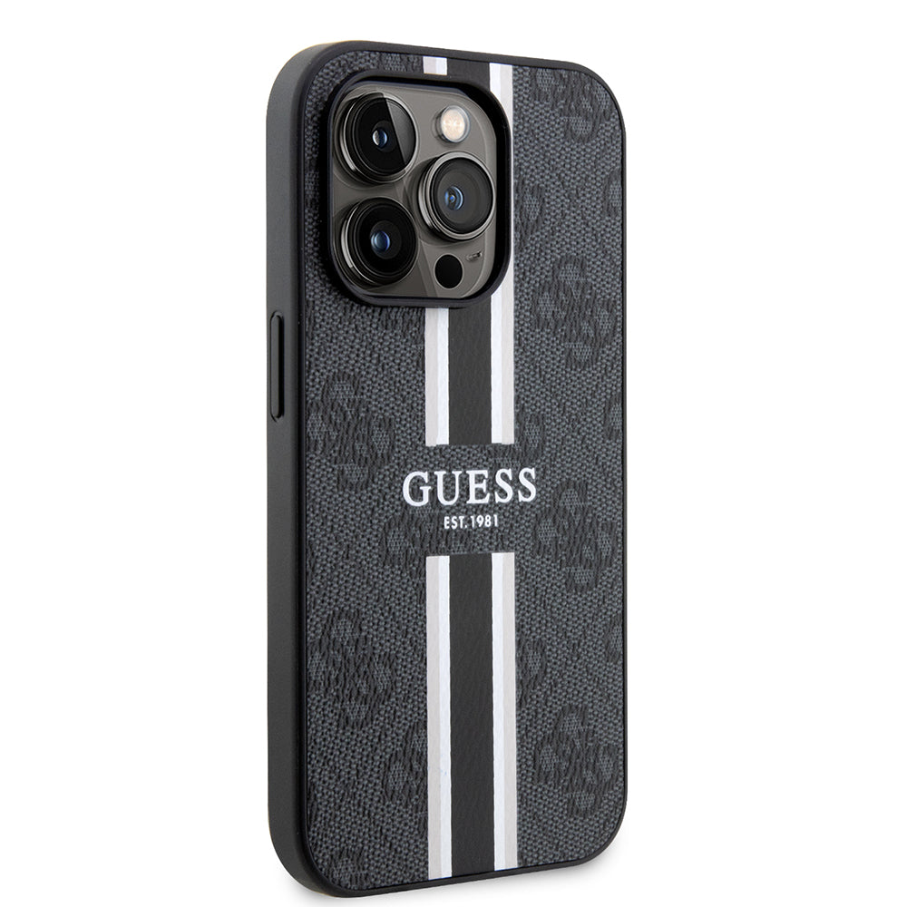 MagSafe tok Apple iPhone 15 Pro-hoz, Guess, 4G Printed Stripes, Fekete