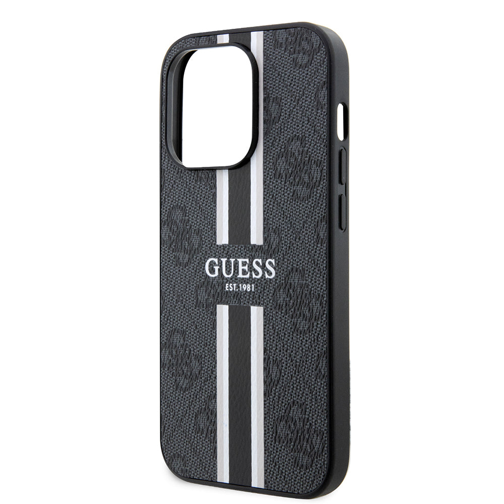 MagSafe tok Apple iPhone 15 Pro-hoz, Guess, 4G Printed Stripes, Fekete