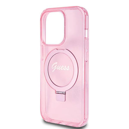 MagSafe Case for Apple iPhone 15 Pro, Guess, IML Ring Stand Glitter, Pink