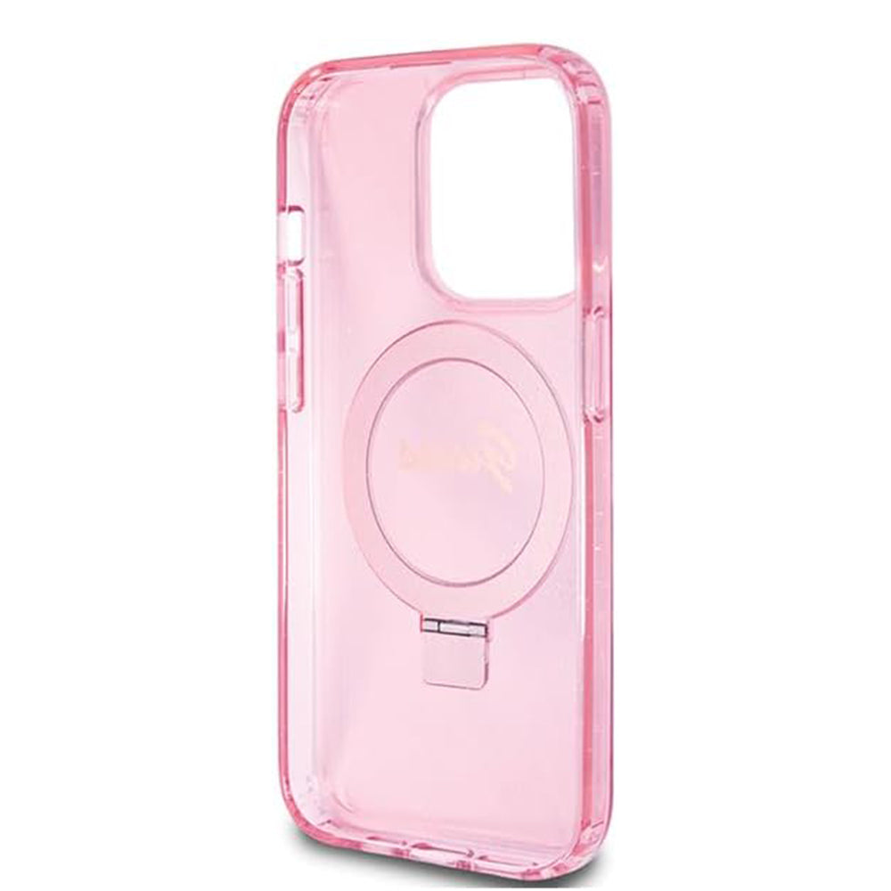 MagSafe Case for Apple iPhone 15 Pro, Guess, IML Ring Stand Glitter, Pink