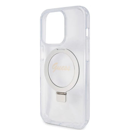 MagSafe Case for Apple iPhone 15 Pro, Guess, IML Ring Stand Glitter, Transparent