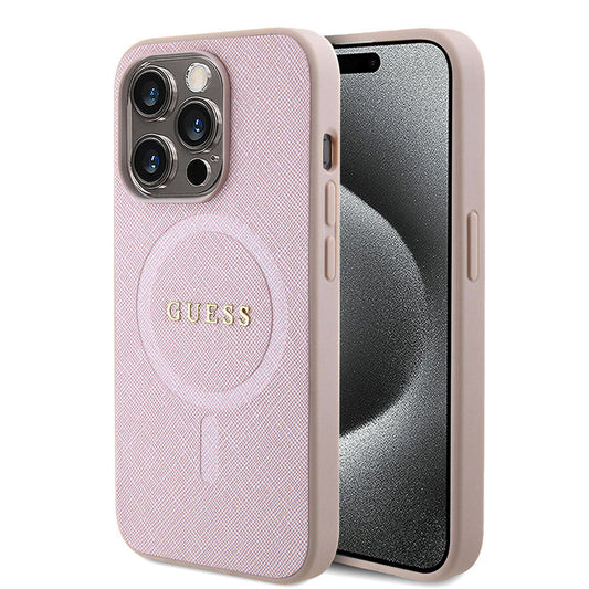 MagSafe tok Apple iPhone 15 Pro-hoz, Guess, Saffiano, Rózsaszín