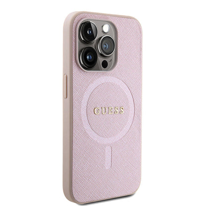 MagSafe tok Apple iPhone 15 Pro-hoz, Guess, Saffiano, Rózsaszín